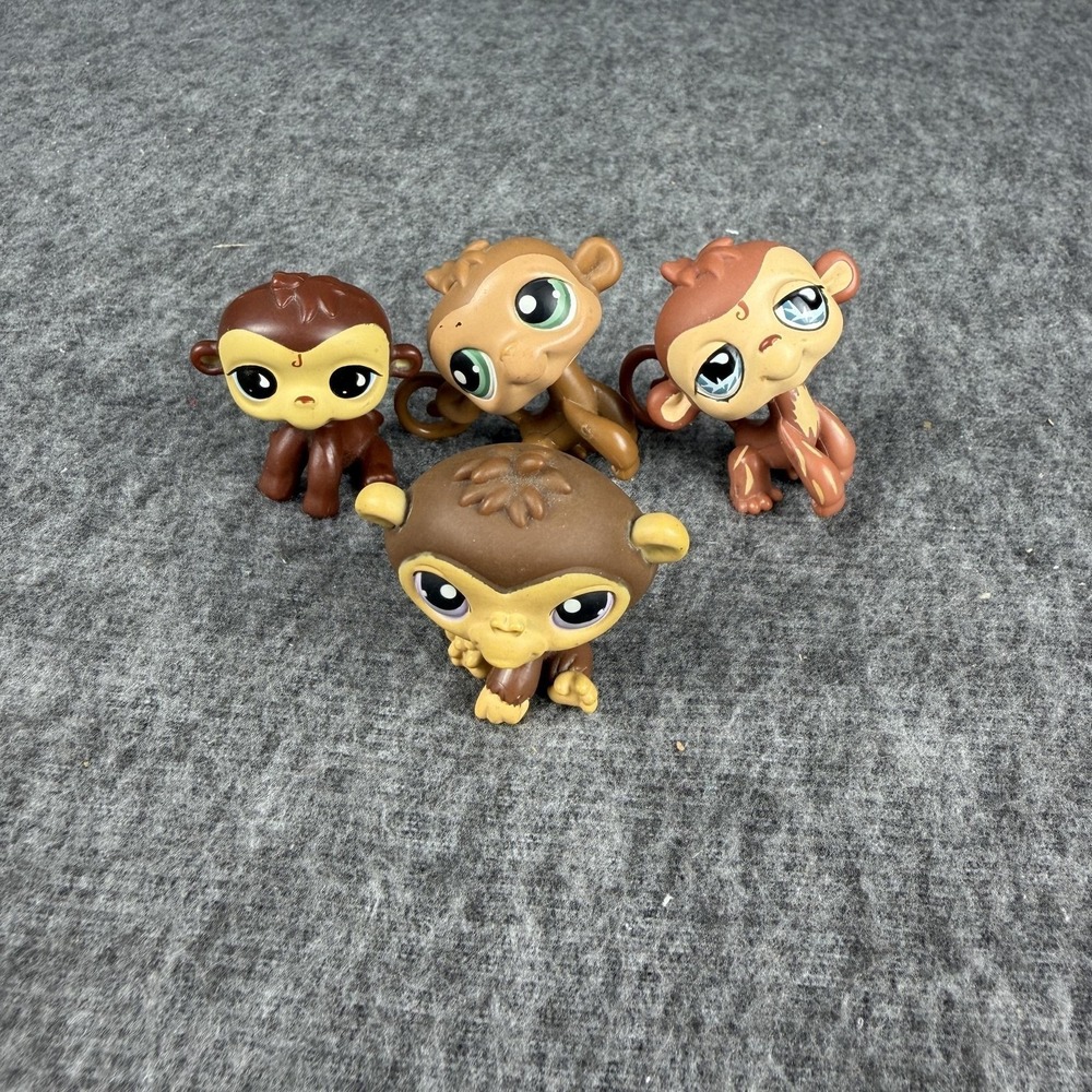 Hasbro Brown Mini Monkey Littlest Pet Shop LPS Figures Lot Of 4 (359 57 56 485)